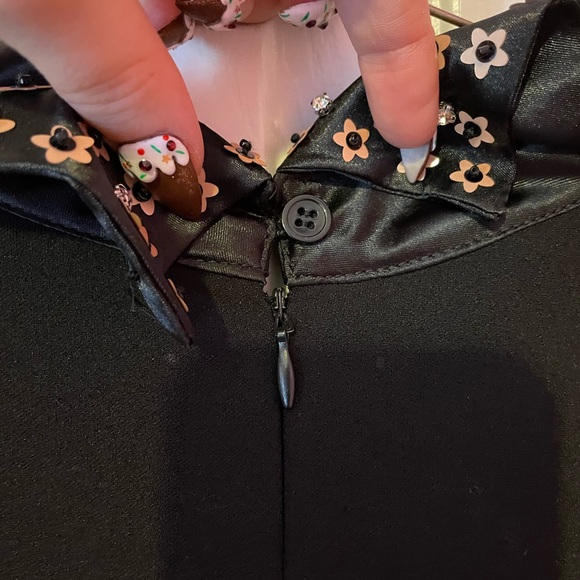 Betsey Johnson Rhinestone Flower Collared Black Dress - Picture 5 of 7